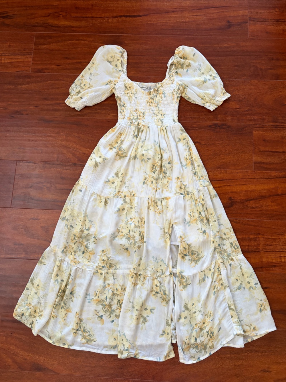 NEW Abercrombie & Fitch Cream Midi Dress with Yellow Floral Print Size XXS